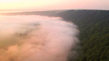 Dinyester Nehri 'nin sisli bir sabahının insansız hava aracından ateş etmek. 4K 'da çekilmiş..