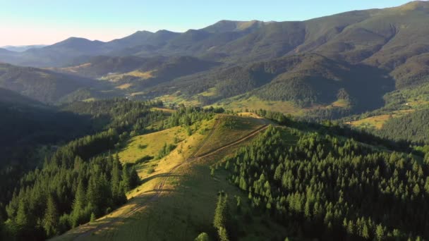 Spektakularna Górska Dolina Słoneczny Dzień Alpejskie Łąki Nagrywane Wideo Drona — Wideo stockowe