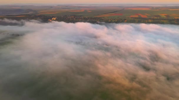 Die Drohne Überfliegt Ein Atemberaubendes Morgenpanorama Filmreife Luftaufnahme Standort Dnister — Stockvideo