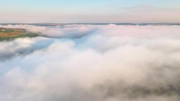 Fantastisk Utsikt Över Den Dimmiga Morgon Landsbygden Jordbruksmark Filmisk Luftvärnsbild — Stockvideo