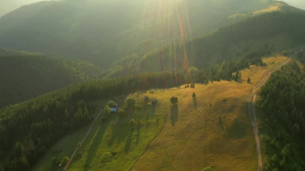 Prachtig Uitzicht Vanuit Een Vogelperspectief Groene Bergvallei Gefilmd Drone Video — Stockvideo