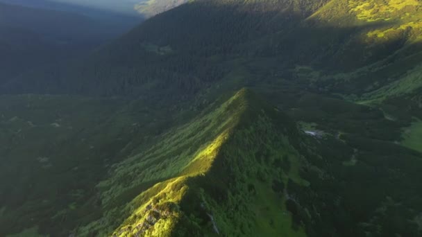 Літня Сцена Гірського Хребта Освітленого Сонцем Пташиного Польоту Знято Безпілотне — стокове відео