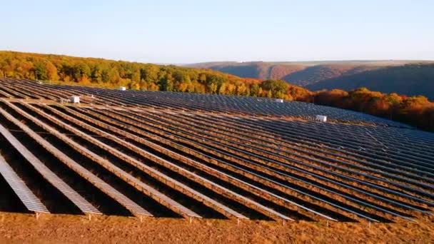 Horní Pohled Fotovoltaické Solární Panely Alternativní Zdroj Elektřiny Natočeno Drone — Stock video