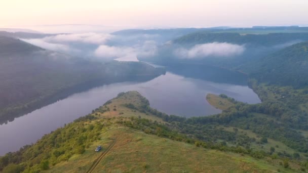 Shooting Drone View Winding Canyon Dniester River Difilmkan Video Drone — Stok Video