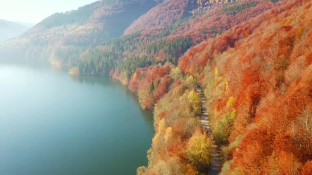 Scena Mattutina Favoloso Lago Alpino Dalla Vista Volo Uccello Girato — Video Stock