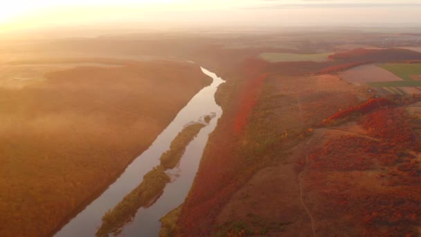 Prachtig Uitzicht Vanaf Een Drone Die Morgens Herfstscène Vliegt Gefilmd — Stockvideo