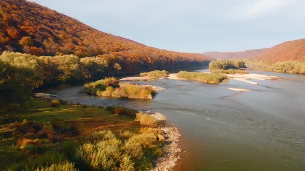 德涅斯特河峡谷秋天森林迷人的鸟瞰 以4K 无人驾驶视频拍摄 — 图库视频影像