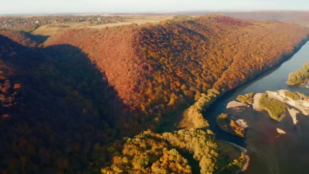 Dinyester Kanyonu Ndaki Sonbahar Ormanının Çekici Kuş Bakışı Görüntüsü Videosu — Stok video