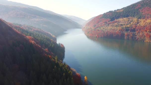 Escena Matutina Fabuloso Lago Alpino Desde Vista Pájaro Filmado Drone — Vídeo de stock