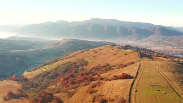 Autumn Day Mountainous Countryside Bird Eye View Filmed Drone Video — Stock Video