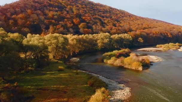 Splendide Vue Aérienne Forêt Automne Dans Canyon Dniester Filmé Drone — Video