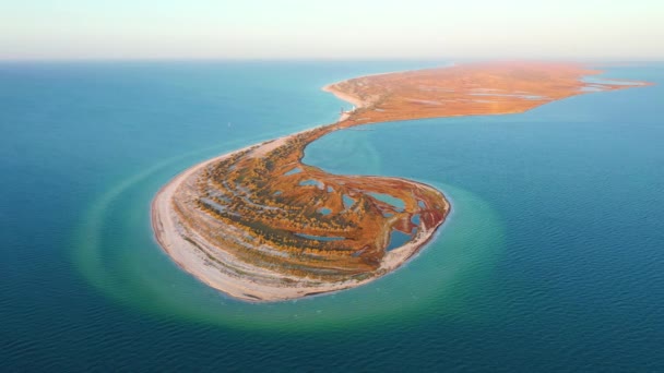 Impresionante Vista Pájaro Una Costa Con Curvas Parque Nacional Dzharylhach — Vídeos de Stock