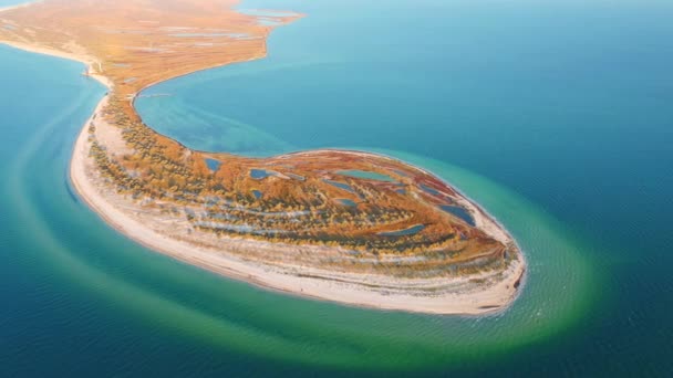 Spectaculair Vogelperspectief Van Een Bochtige Zeekust Nationaal Park Dzharylhach Zwarte — Stockvideo