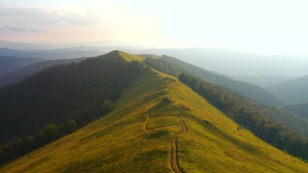 Cordilheiras Verdes Luz Sol Vista Panorâmica Filmado Vídeo Drone — Vídeo de Stock