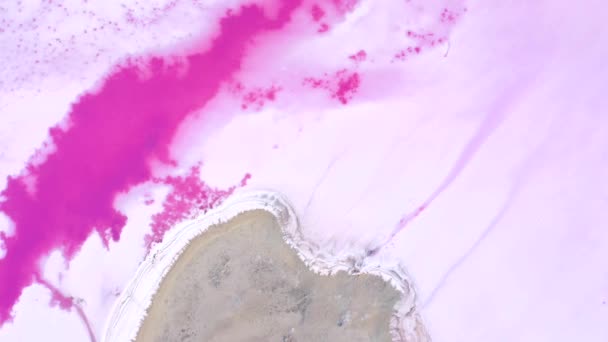 Abstract View Drone Pink Salt Marsh Painted Surface Filmed Video — Stock Video