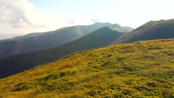 Ειδυλλιακή Καλοκαιρινή Μέρα Πράσινους Λόφους Φωτίζεται Από Τον Ήλιο Κινηματογραφήθηκε — Αρχείο Βίντεο