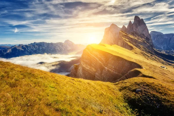 Great View Puez Odle Geisler Group National Park Valley Gardena — Stock Photo, Image