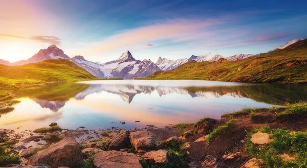 Prachtig Uitzicht Schreckhorn Wetterhorn Boven Het Bachalpsee Meer Dramatische Pittoreske — Stockfoto