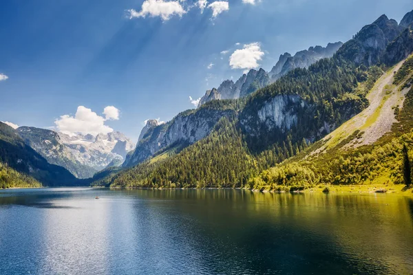 Great Azure Alpine Lake Vorderer Gosausee Picturesque Gorgeous Morning Scene — Stock Photo, Image