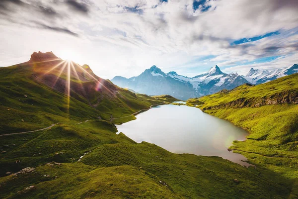 Panorama Schreckhorn Wetterhorn Popular Tourist Attraction Dramatic Picturesque Scene Location — Stock Photo, Image