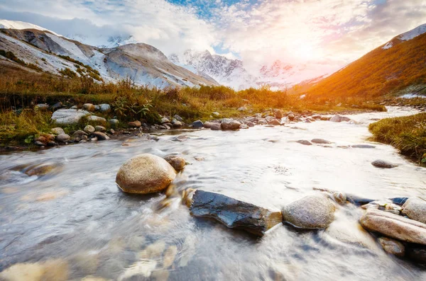 Picturesque View Mountains Glow Sunlight Location Place Upper Svaneti Foot — Stock Photo, Image