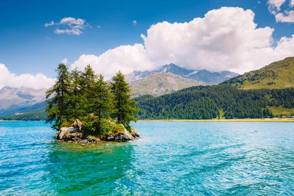 Ottima Vista Sul Lago Azzurro Silsersee Sils Sulla Vetta Piz — Foto Stock