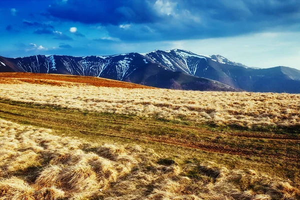 Fantastisk Utsikt Över Snötäcket Mulen Himmel Dramatisk Scen Och Pittoresk — Stockfoto