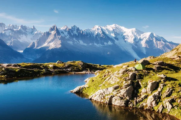 Utsikt Över Mont Blanc Glaciären Med Lac Blanc Perfekt Och — Stockfoto