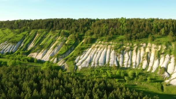 Drone Volando Sobre Las Colinas Arena Blanca Bosque Verde Filmado — Vídeo de stock