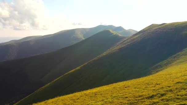 Dia Verão Idílico Com Colinas Verdes Iluminadas Pelo Sol Filmado — Vídeo de Stock