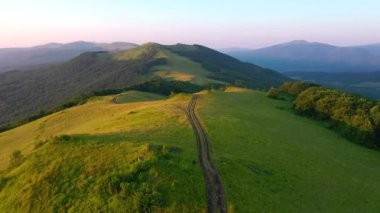 Kuşbakışı manzaralı yeşil tepeler. UHD 4k video ile çekildi.