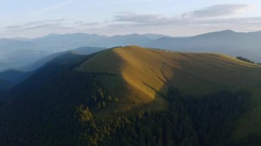 Kuşbakışı bakınca muhteşem yeşil tepeler. UHD 4k video ile çekildi.