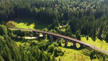 Eski bir Avusturya viyadük üzerinde İHA uçağı bir yaz günü. UHD 4k video ile çekildi.