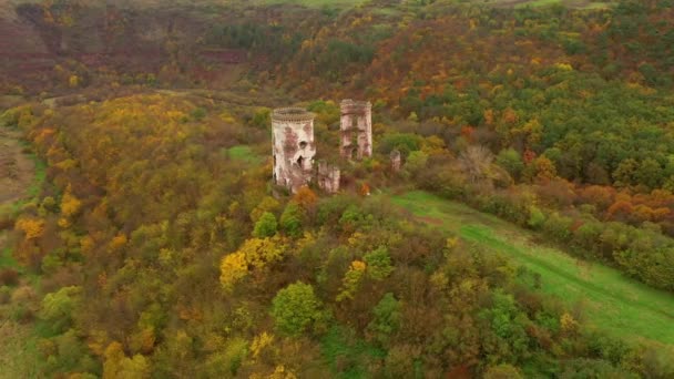 Руины Башни Червоноградского Замка Castrum Rubrum Высоты Птичьего Полета Съемки — стоковое видео