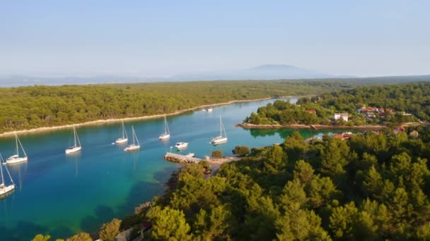 Prachtig Uitzicht Blauwe Lagune Van Eiland Cres Zonnige Dag Gefilmd — Stockvideo