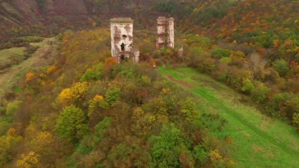 Ruïnes Toren Van Chervonograd Kasteel Castrum Rubrum Vanuit Een Vogelperspectief — Stockvideo