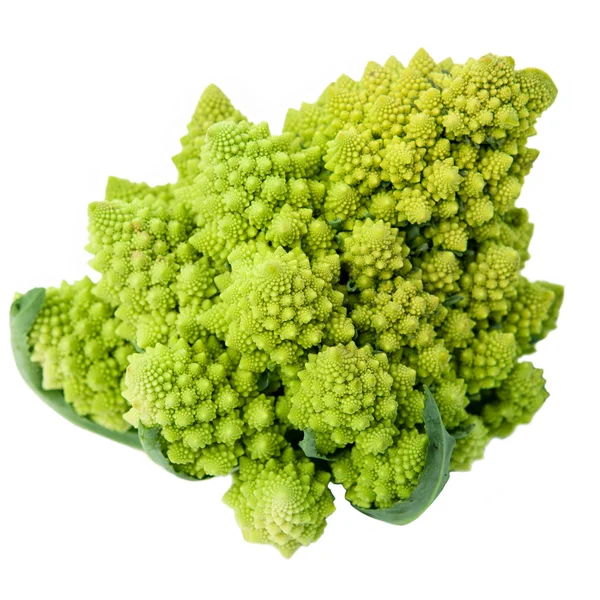 Un brócoli Romanesco entero (Brassica oleracea) sobre un fondo blanco . —  Fotos de Stock