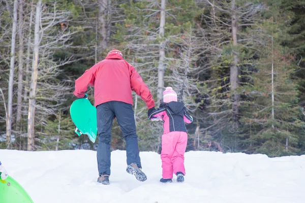 Divertimento in famiglia sulla neve — Foto Stock