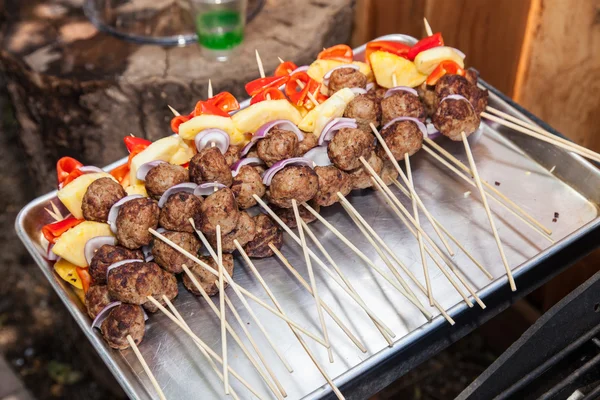 Grilled Meatball and Pineapple Kebabs — Stock Photo, Image