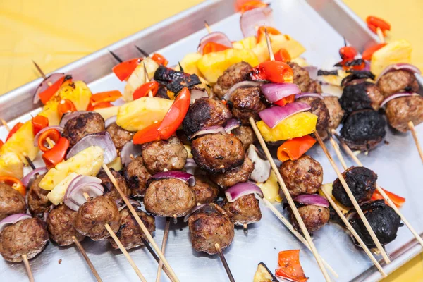 Grilled Meatball and Pineapple Kebabs — Stock Photo, Image