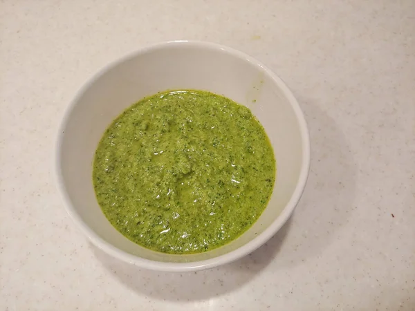 Pesto Lub Pesto Alla Genovese Sos Pochodzący Genui Stolicy Ligurii — Zdjęcie stockowe