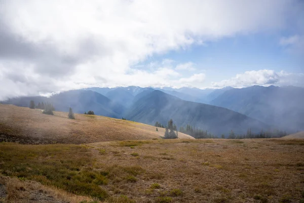 飓风岭 Hurricane Ridge 是华盛顿奥林匹克国家公园的一个山区 从洛杉矶港经公路大约18英里 29公里 山脊是国家公园内两个游客最多的地点之一 可供徒步旅行 滑雪和滑雪板使用 — 图库照片