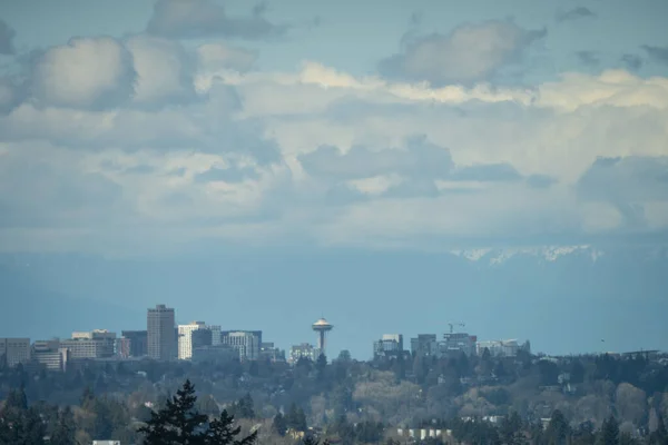 Vista Del Horizonte Seattle Soleada Mañana Primavera — Foto de Stock