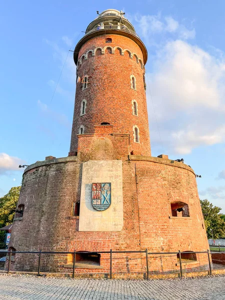 Kolobrzeg Lighthouse Has Double Columned Construction Built Top Old Prussian — Stock Photo, Image