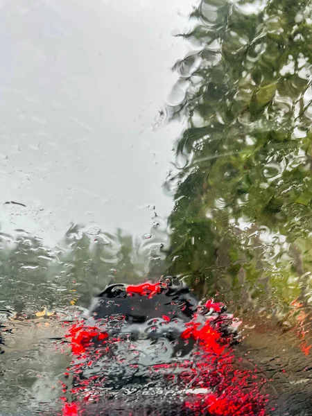 Raindrops Windshield Blurry View — Stock Photo, Image