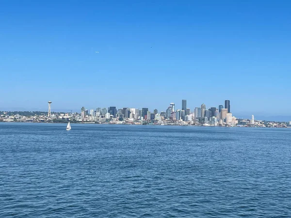 Front Mer Seattle Depuis Ferry Île Bainbridge Approche Terminal Ferry — Photo