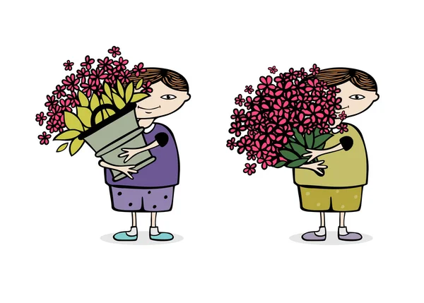 Chlapec s květinami — Stockový vektor