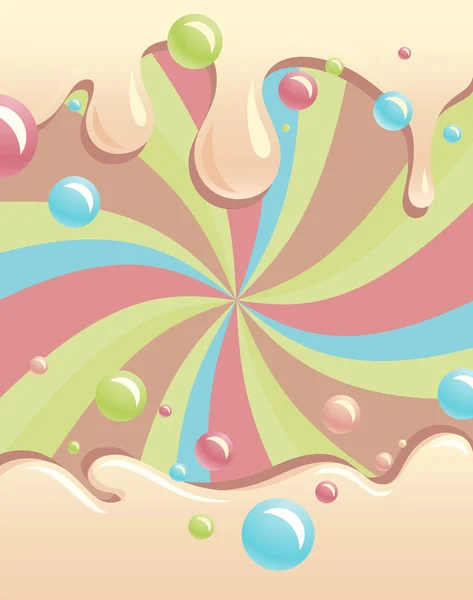 Bakgrund med flödande choklad och färg bubblor — Stock vektor