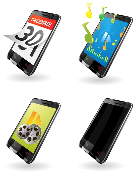 Ilustração da terceira geração (3G) PDA. ícones para telefone, calendário, leitor de música, leitor de vídeo, telefone desligado —  Vetores de Stock