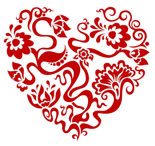 Ilustração vetorial do coração floral vermelho — Vetor de Stock